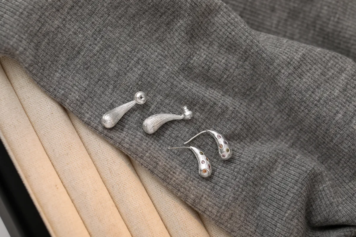 Silver Teardrop Drop Earrings - Multicolor Gems product image 3