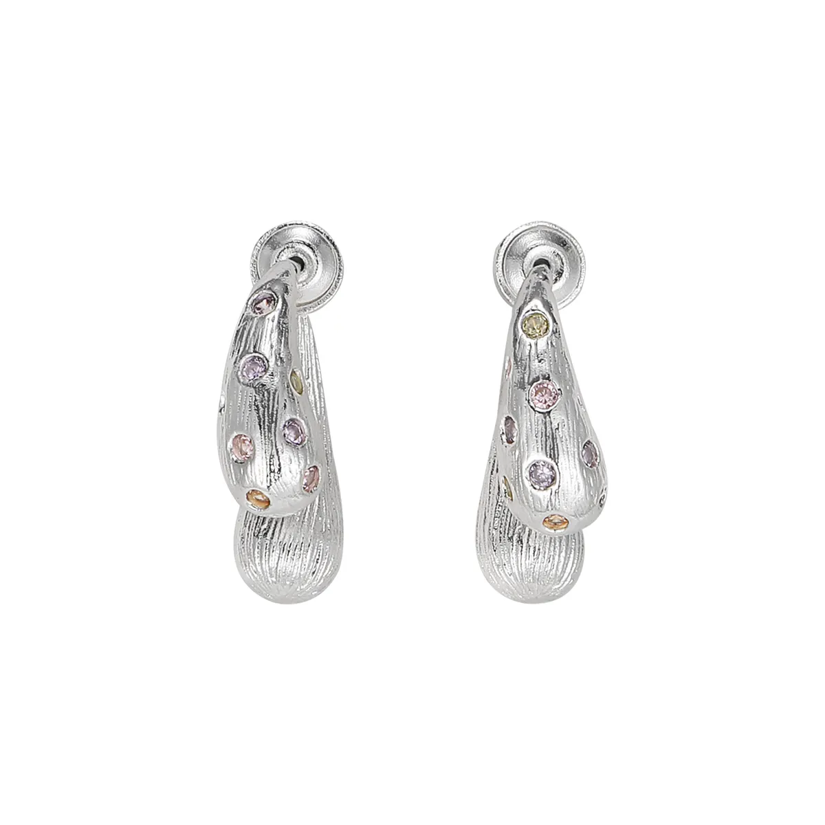 Silver Teardrop Drop Earrings - Multicolor Gems product image 7