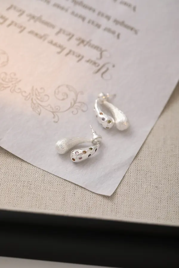 Silver Teardrop Drop Earrings - Multicolor Gems product image 1