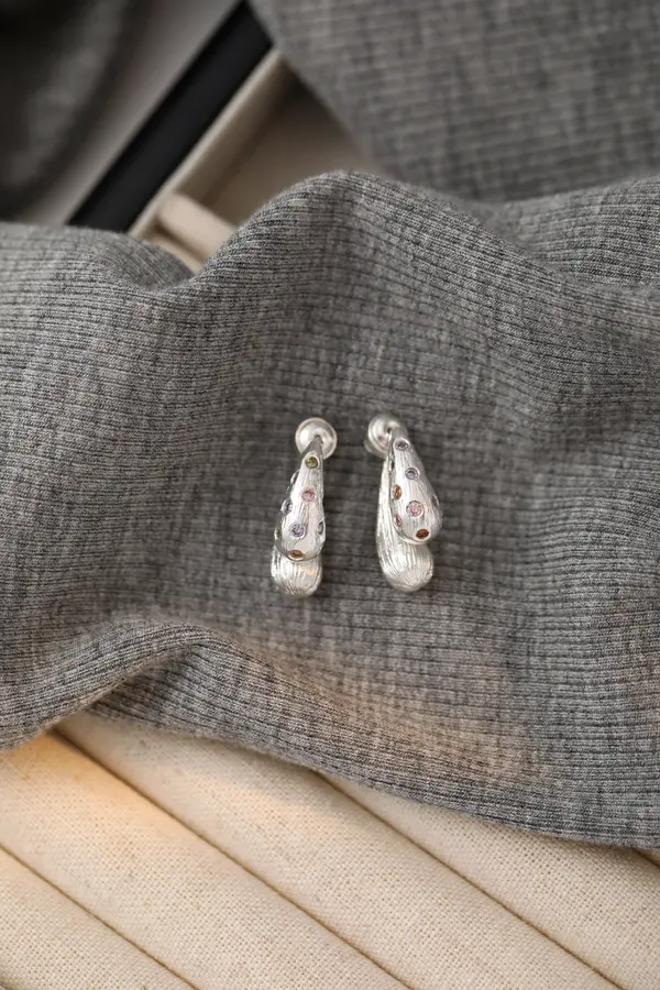 Silver Teardrop Drop Earrings - Multicolor Gems product image 2