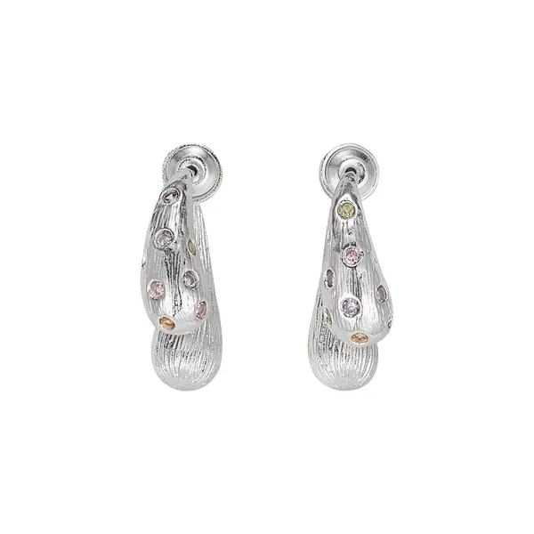Silver Teardrop Drop Earrings - Multicolor Gems product image 7