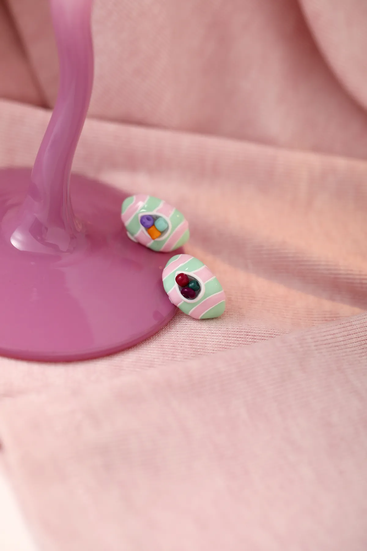 Striped Oval Stud Earrings - Beaded Pastel Studs product image 2