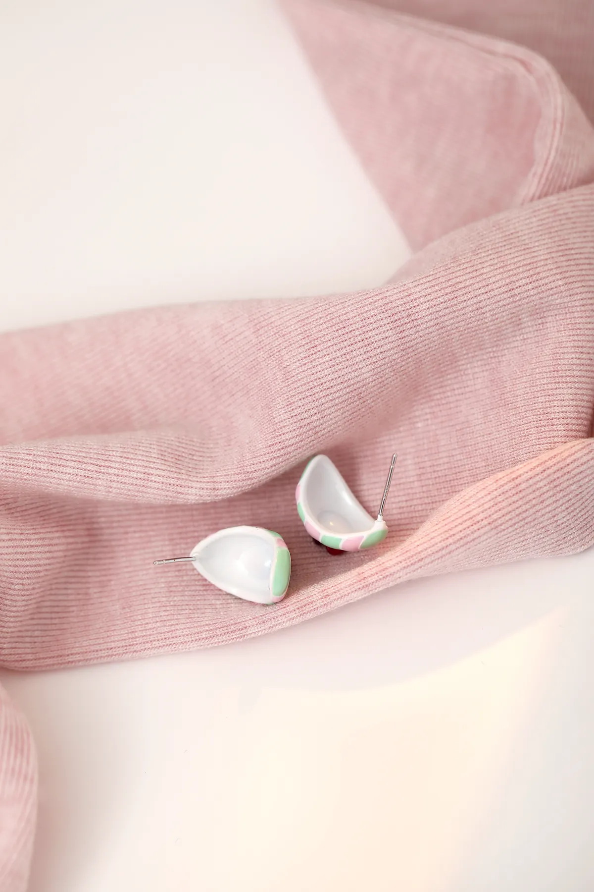 Striped Oval Stud Earrings - Beaded Pastel Studs product image 3