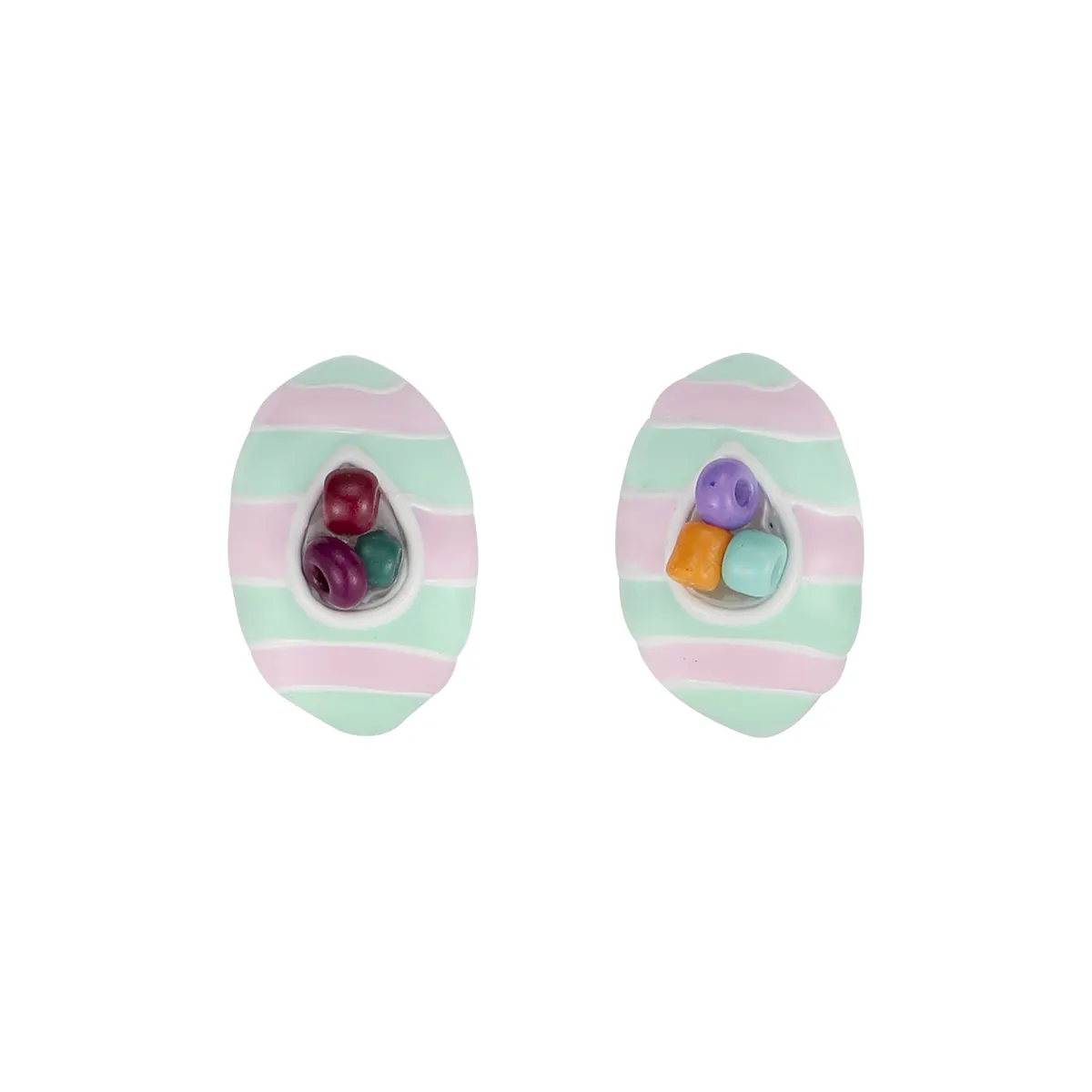 Striped Oval Stud Earrings - Beaded Pastel Studs product image 7