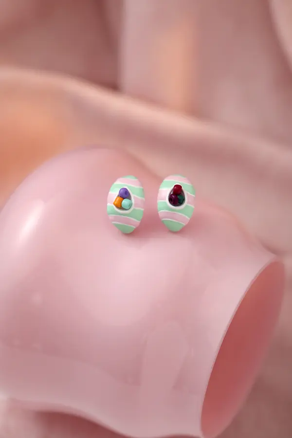 Striped Oval Stud Earrings - Beaded Pastel Studs product image 1