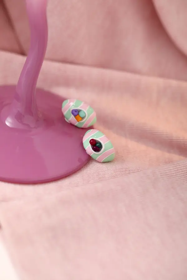 Striped Oval Stud Earrings - Beaded Pastel Studs product image 2