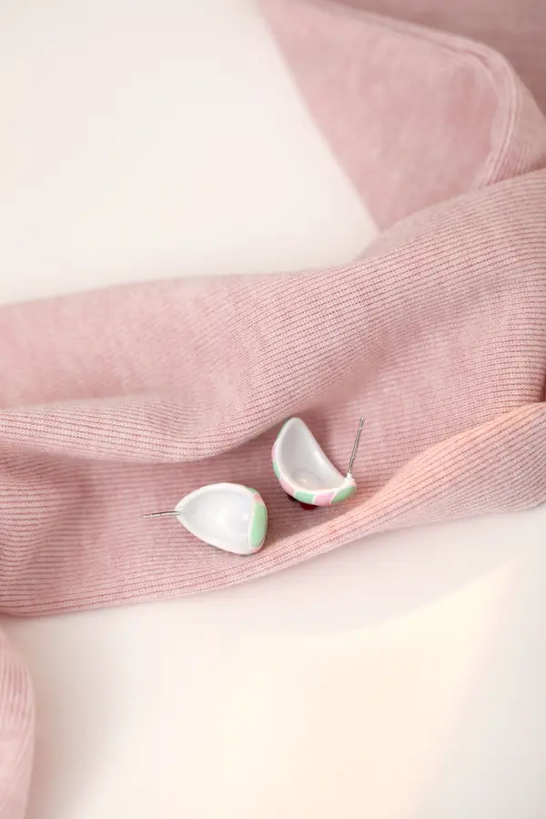 Striped Oval Stud Earrings - Beaded Pastel Studs product image 3