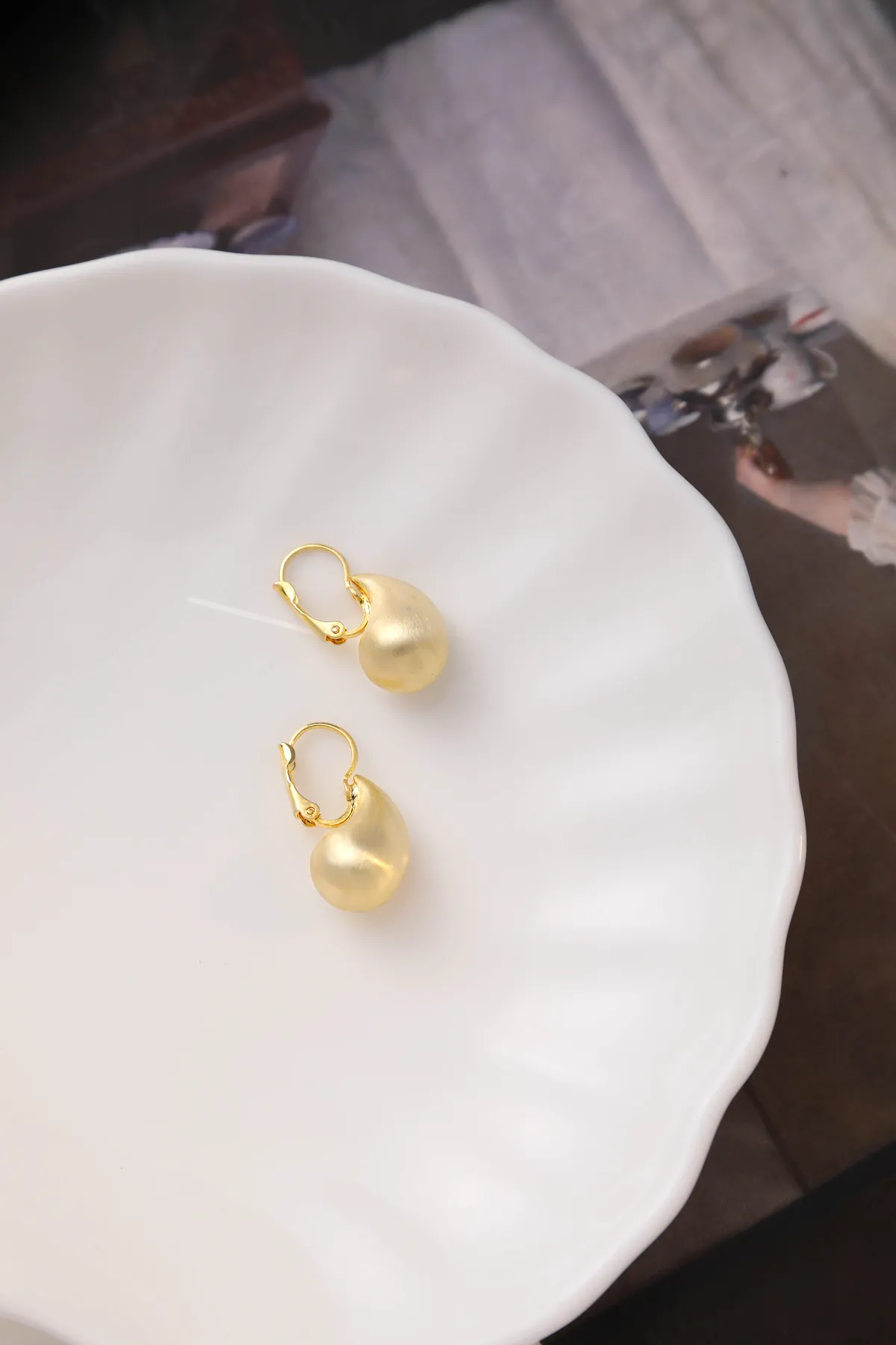 Gold Pebble Huggie Earrings - Matte Drop Hoops product image 3