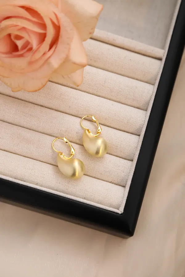 Gold Pebble Huggie Earrings - Matte Drop Hoops product image 1