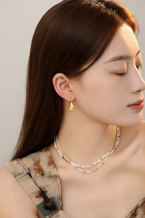 Gold Pebble Huggie Earrings - Matte Drop Hoops product image 5