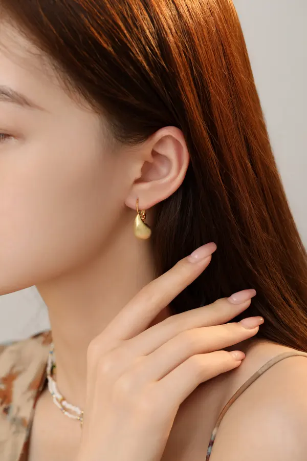 Gold Pebble Huggie Earrings - Matte Drop Hoops product image 7