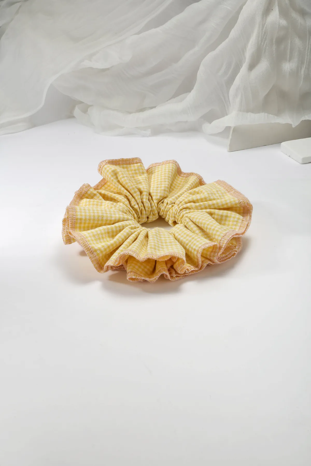 Pink Gingham Ruffle Scrunchie - Sweet Hair Tie product image 5