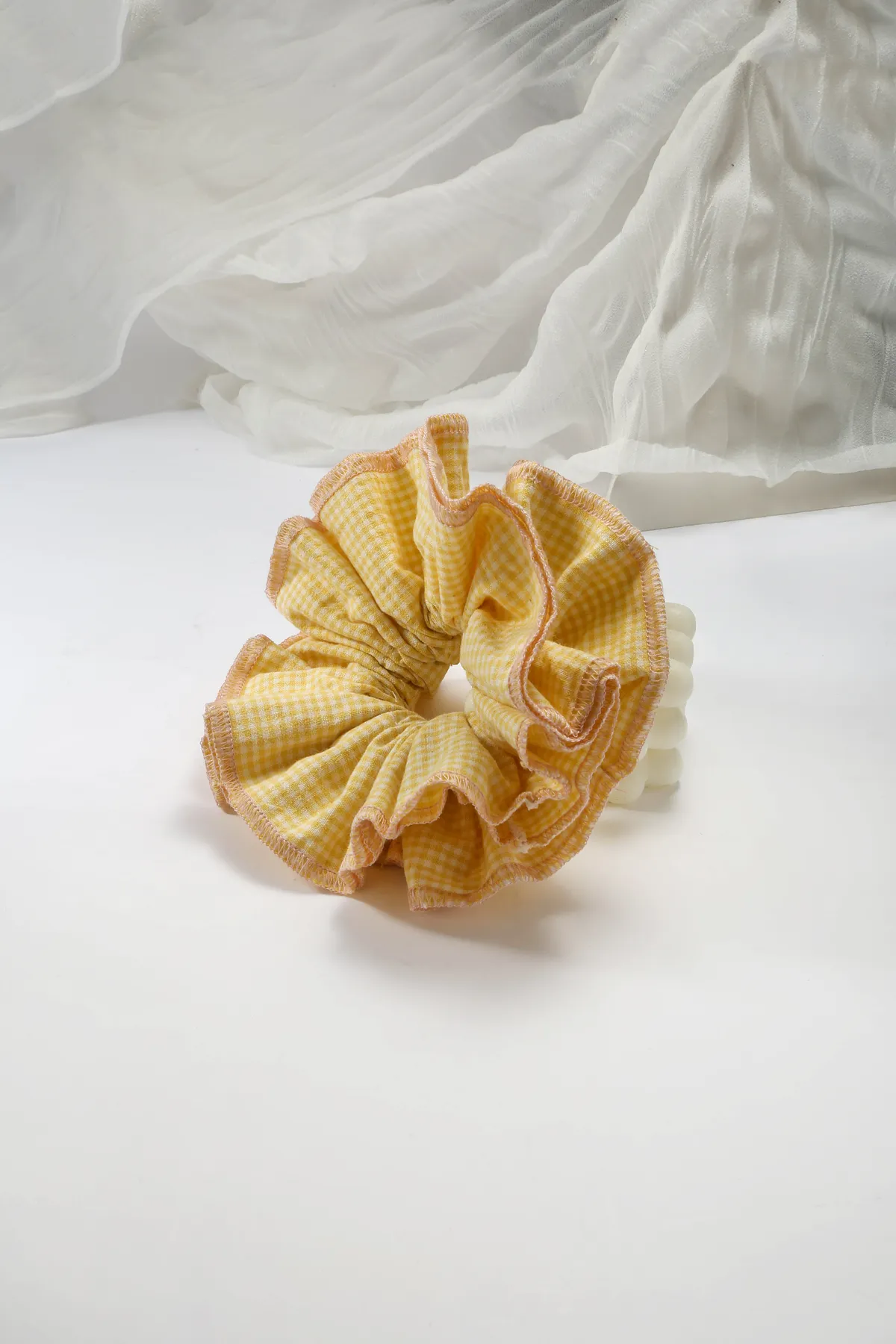 Pink Gingham Ruffle Scrunchie - Sweet Hair Tie product image 6
