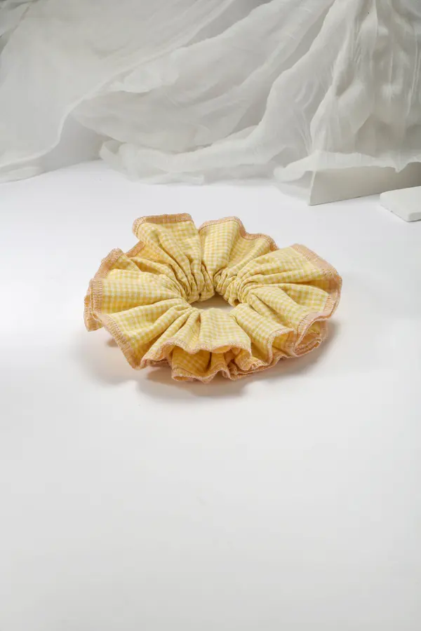 Pink Gingham Ruffle Scrunchie - Sweet Hair Tie product image 5
