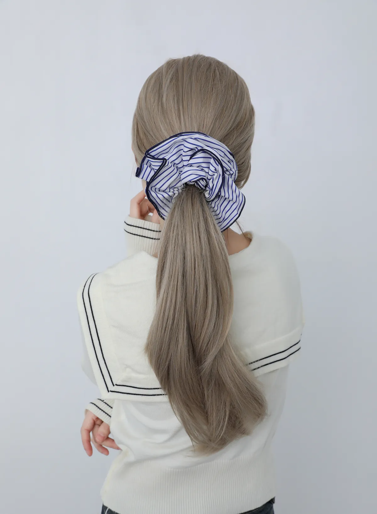 Blue Stripe Ruffle Scrunchie - Navy-Trim Hair Tie product image 7