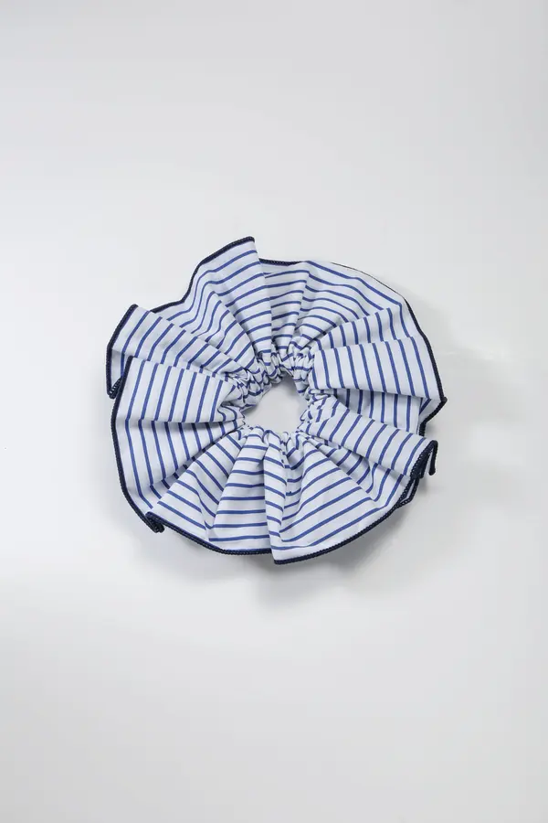 Blue Stripe Ruffle Scrunchie - Navy-Trim Hair Tie product image 1