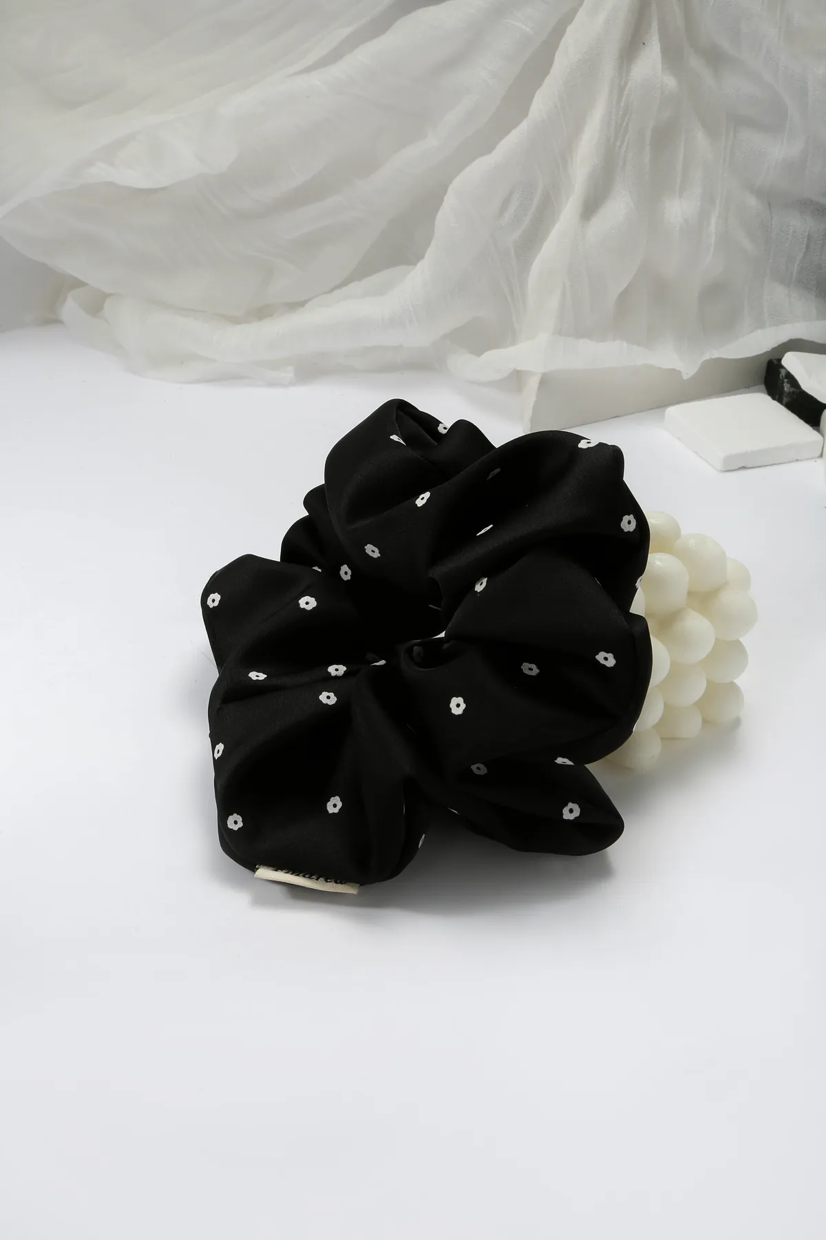 Ivory Floral Satin Scrunchie - Silky Hair Tie product image 6