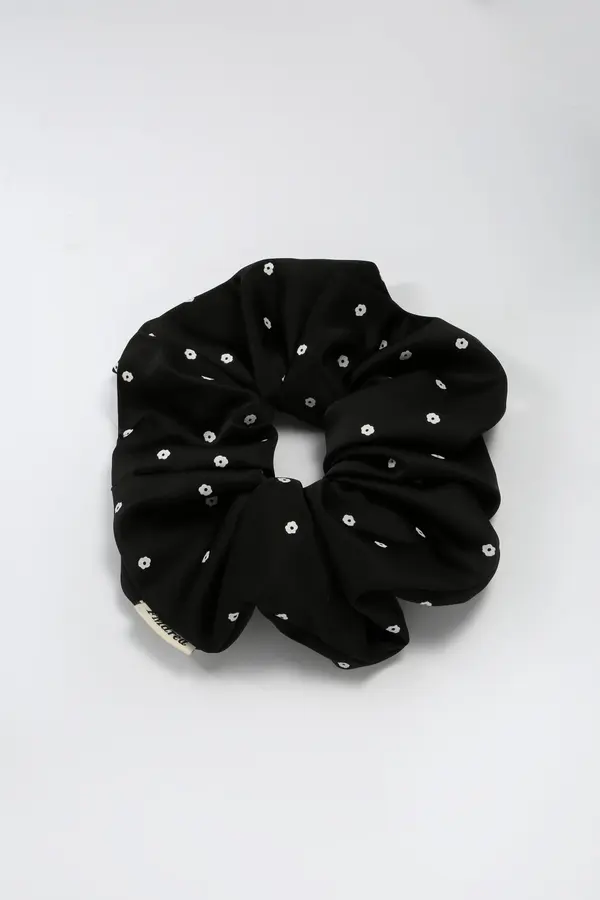 Ivory Floral Satin Scrunchie - Silky Hair Tie product image 4