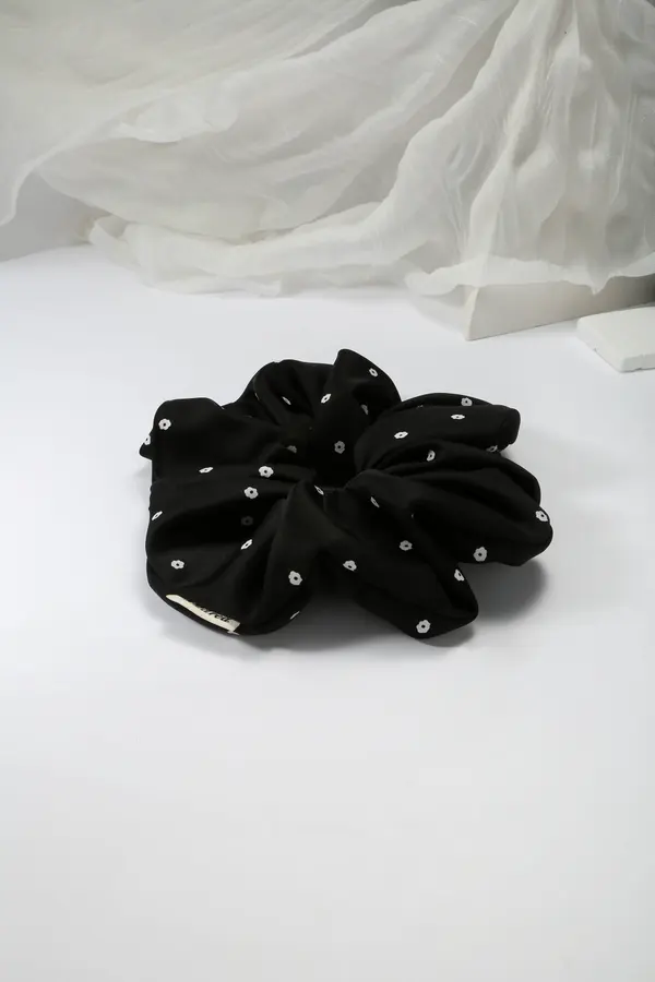 Ivory Floral Satin Scrunchie - Silky Hair Tie product image 5