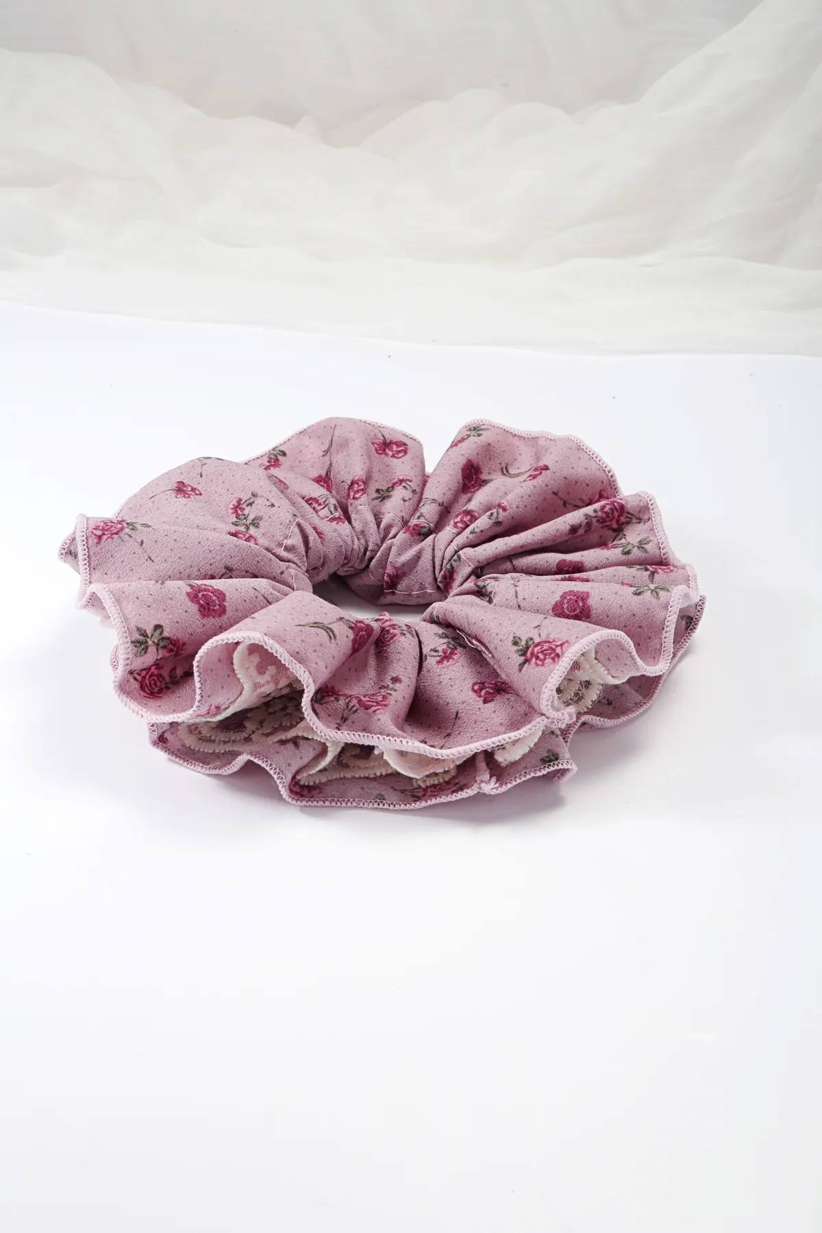 Mauve Rose Ruffle Scrunchie - Soft Hair Tie product image 2