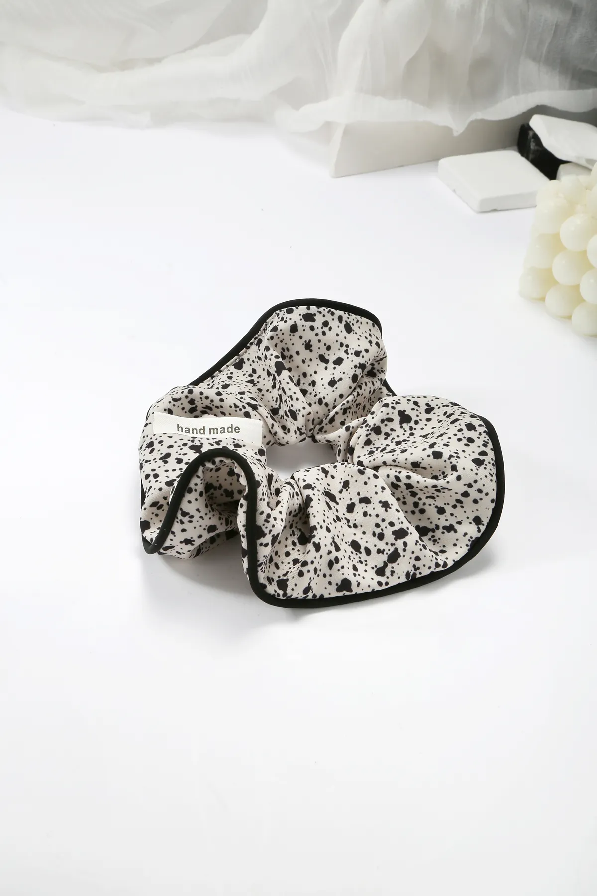 Ink-Spot Scrunchie - Handmade Cream Hair Tie product image 2