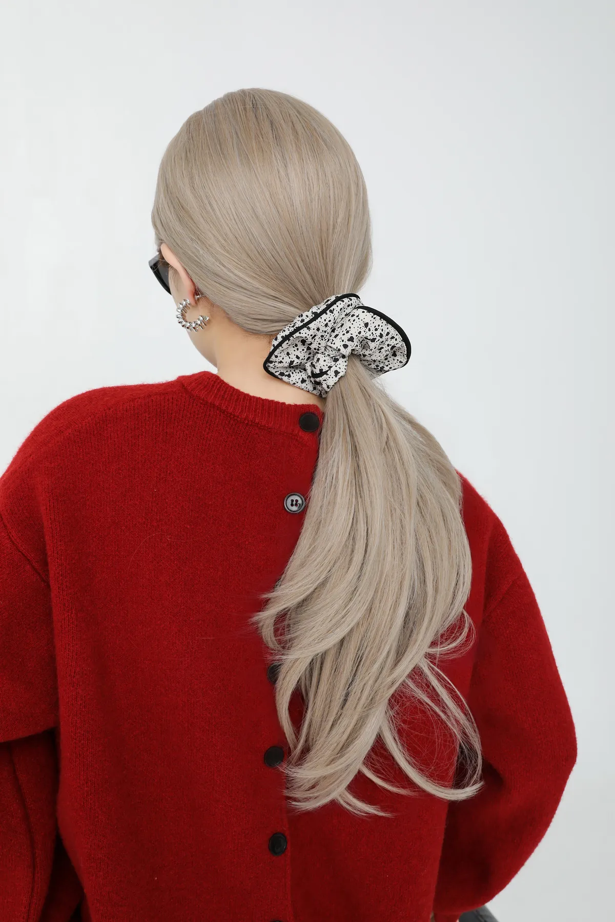 Ink-Spot Scrunchie - Handmade Cream Hair Tie product image 5