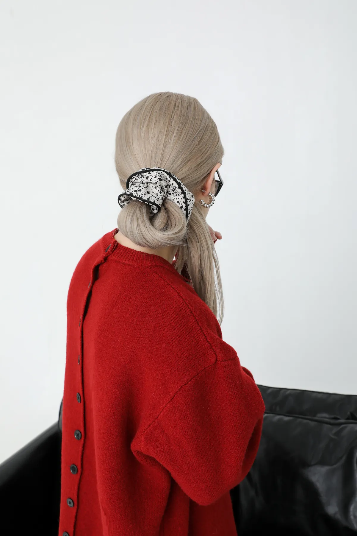 Ink-Spot Scrunchie - Handmade Cream Hair Tie product image 6