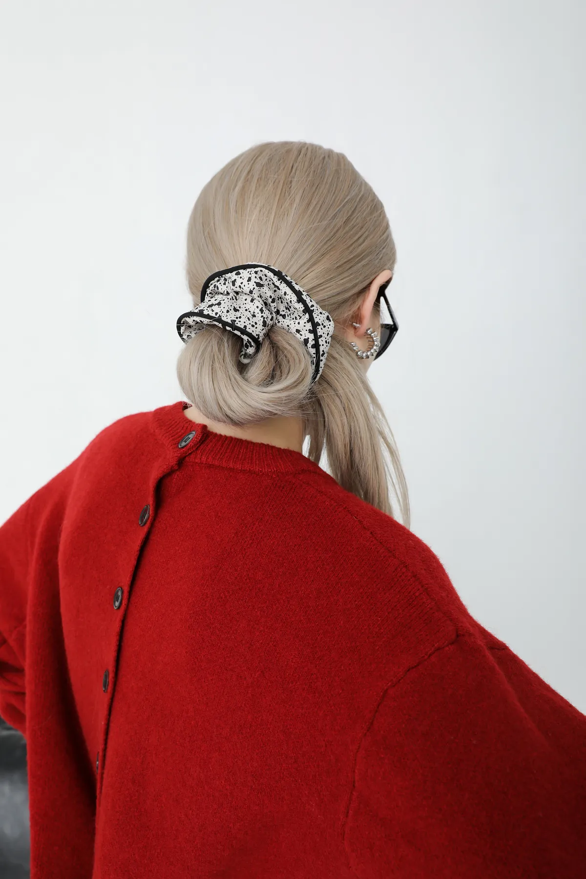 Ink-Spot Scrunchie - Handmade Cream Hair Tie product image 7