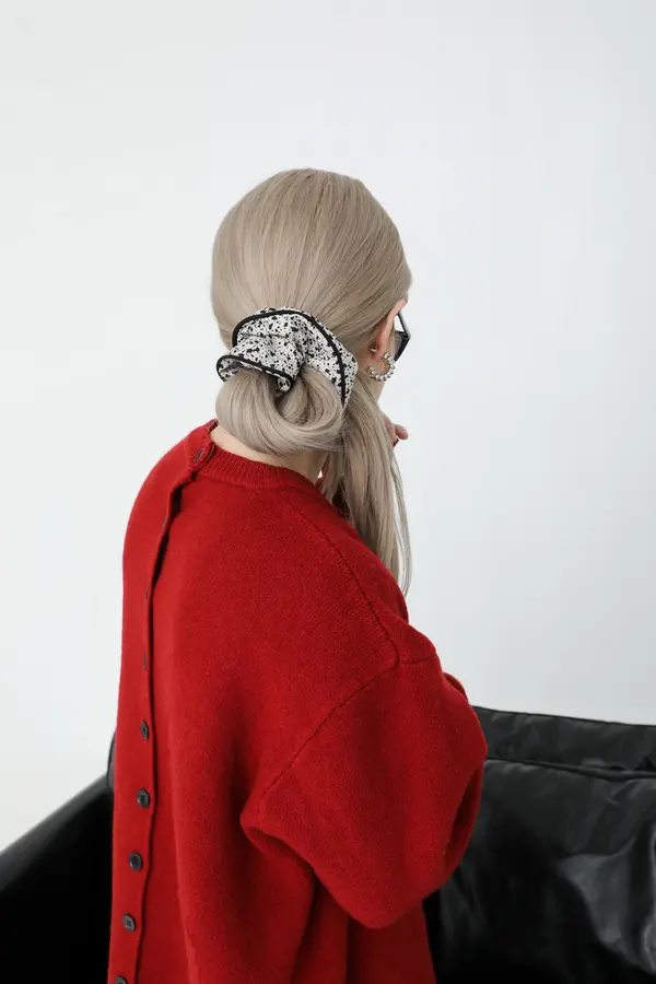 Ink-Spot Scrunchie - Handmade Cream Hair Tie product image 6
