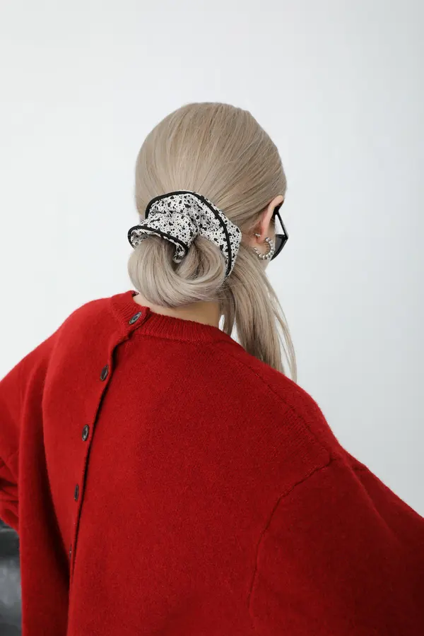 Ink-Spot Scrunchie - Handmade Cream Hair Tie product image 7