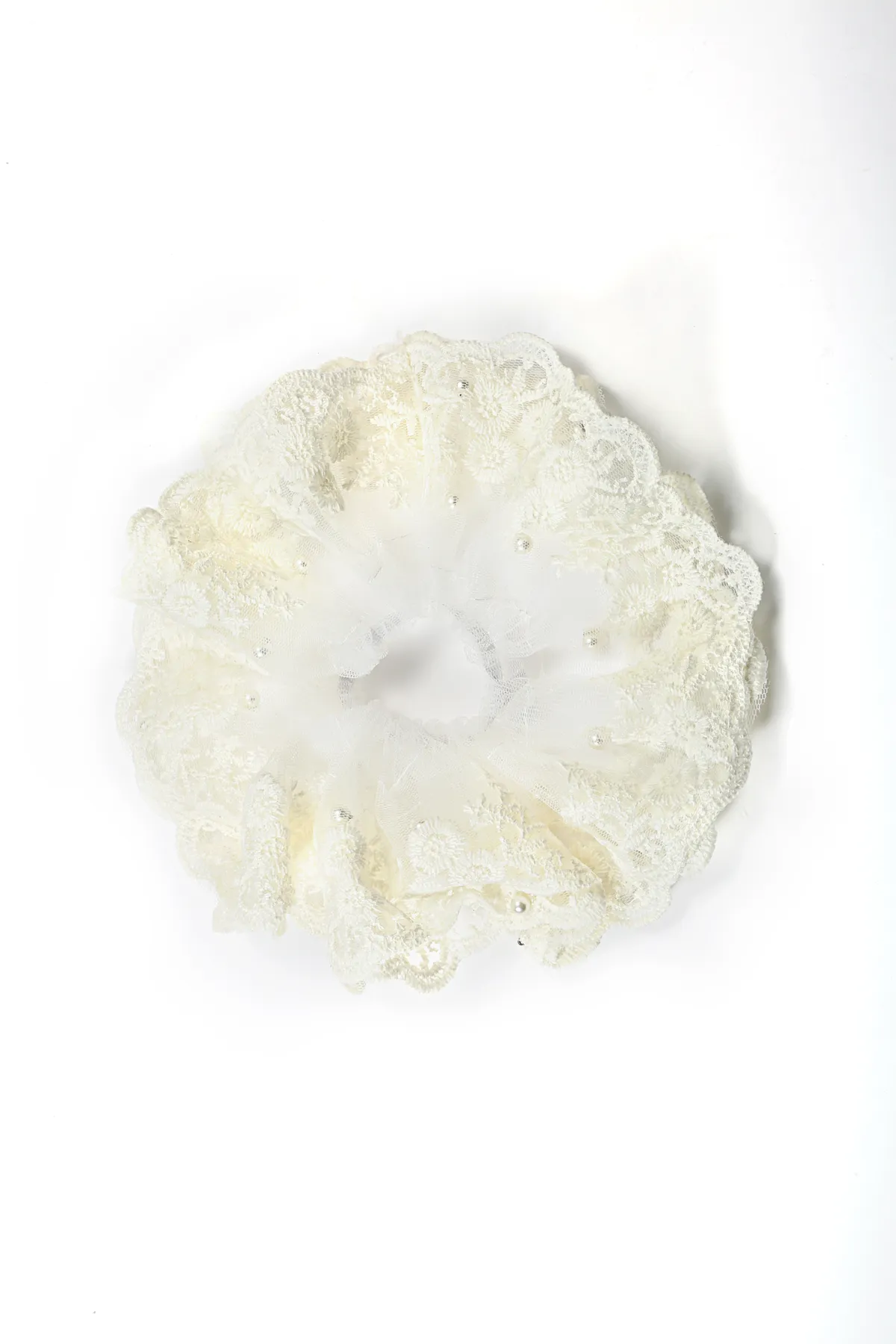 Lace and Pearl Bridal Scrunchie - Ivory Hair Tie product image 3