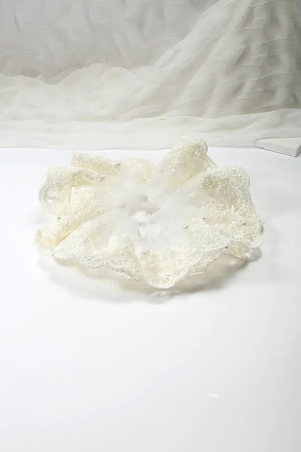 Lace and Pearl Bridal Scrunchie - Ivory Hair Tie product image 2