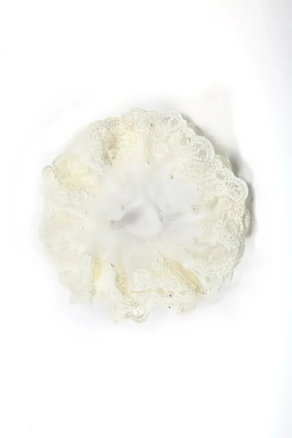 Lace and Pearl Bridal Scrunchie - Ivory Hair Tie product image 3