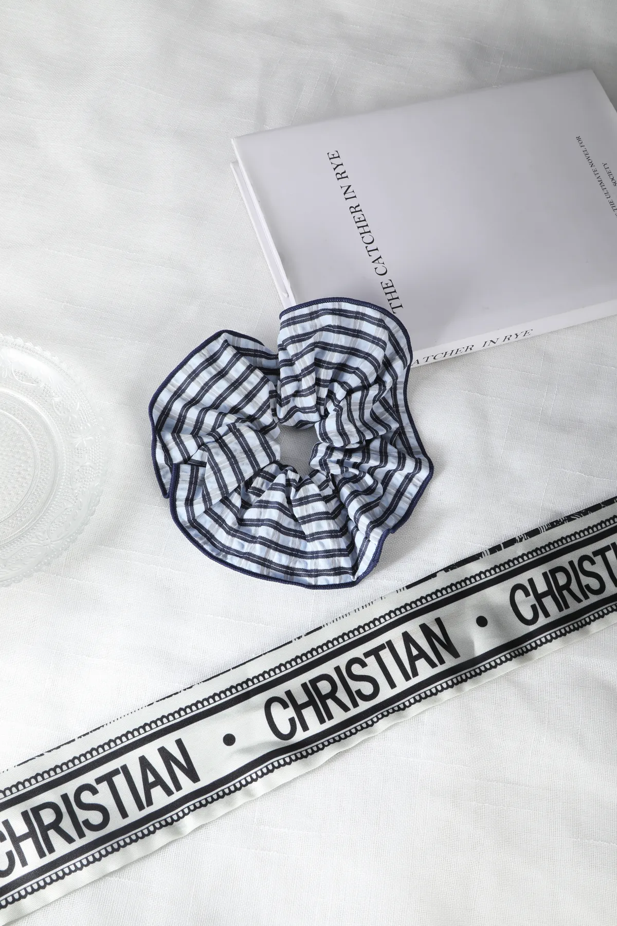 Blue Gingham Check Scrunchie - Cotton Hair Tie product image 1