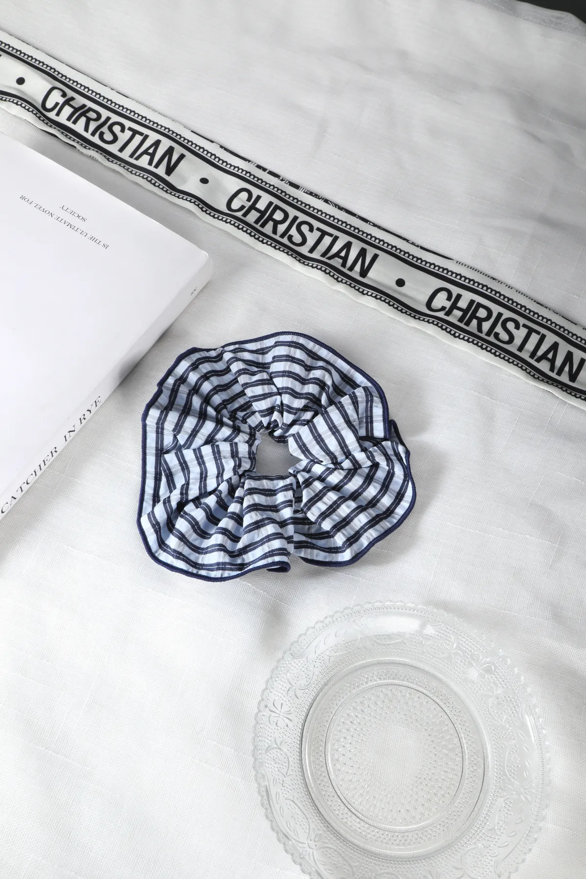 Blue Gingham Check Scrunchie - Cotton Hair Tie product image 2