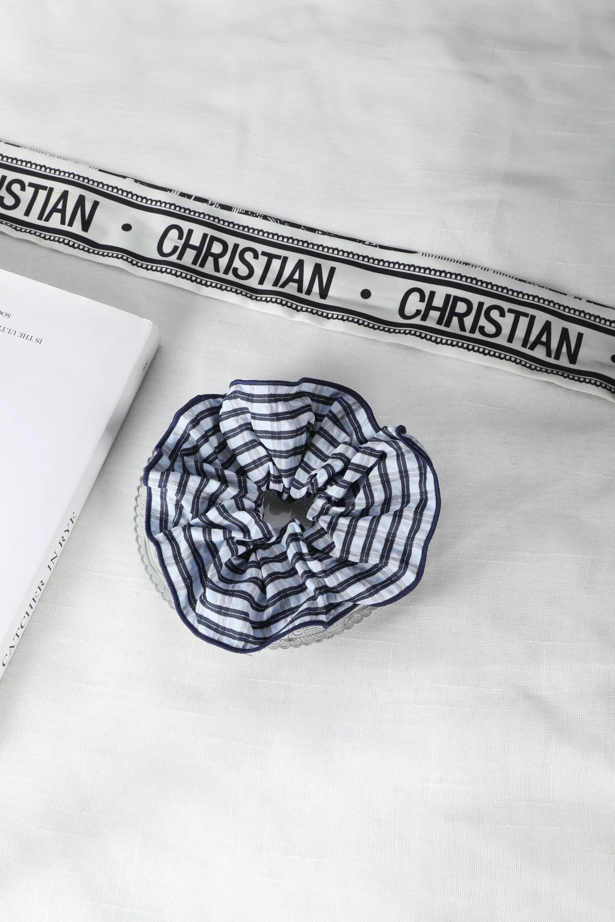 Blue Gingham Check Scrunchie - Cotton Hair Tie product image 3