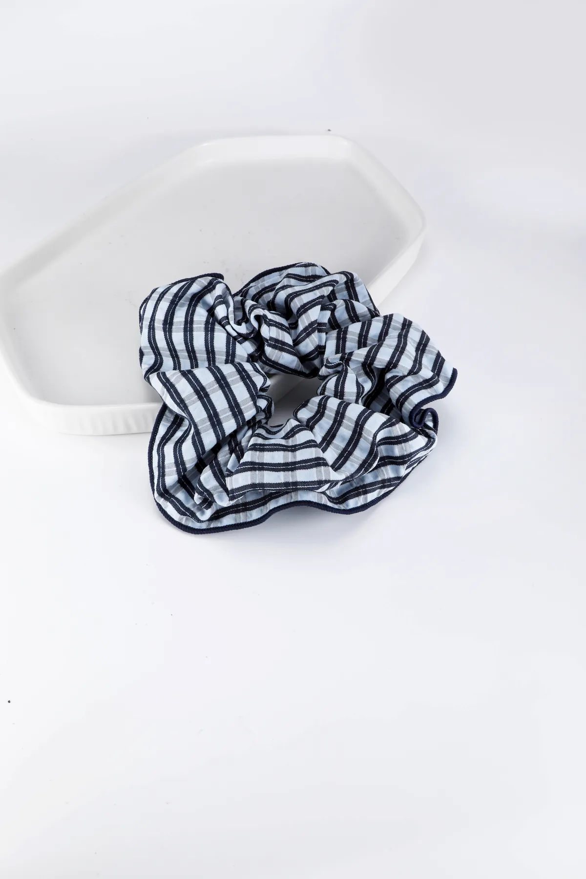 Blue Gingham Check Scrunchie - Cotton Hair Tie product image 5