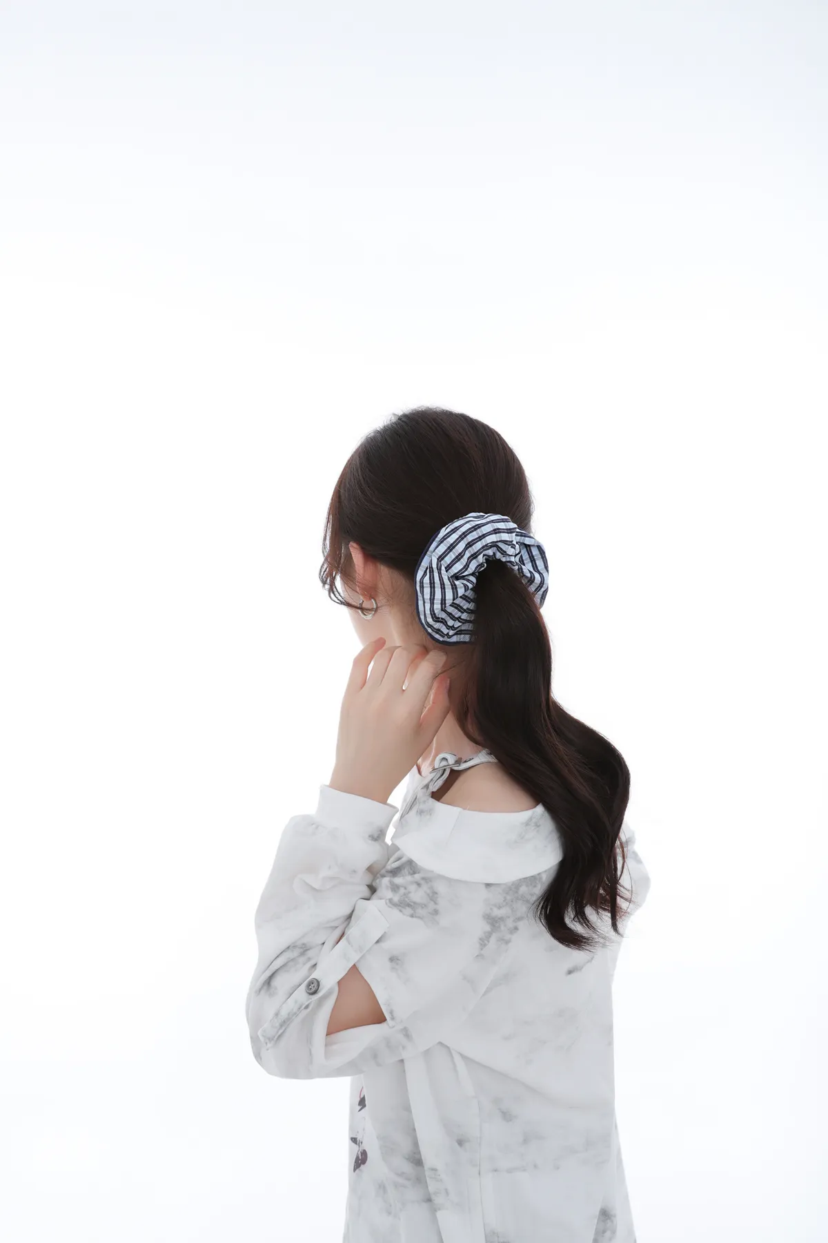 Blue Gingham Check Scrunchie - Cotton Hair Tie product image 7
