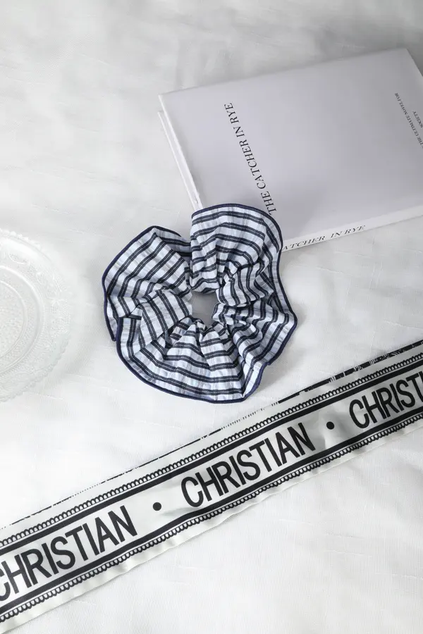Blue Gingham Check Scrunchie - Cotton Hair Tie product image 1