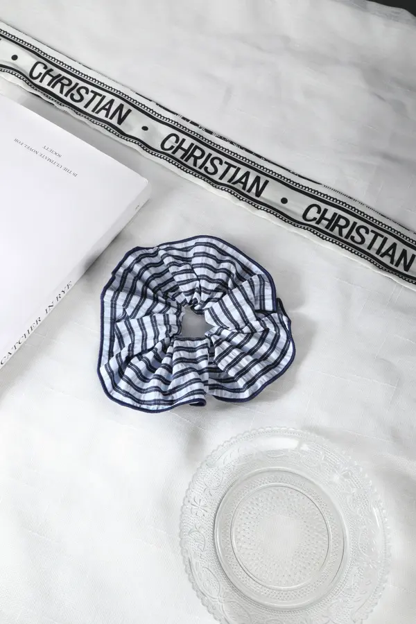 Blue Gingham Check Scrunchie - Cotton Hair Tie product image 2