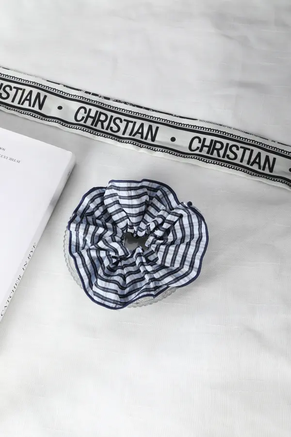 Blue Gingham Check Scrunchie - Cotton Hair Tie product image 3