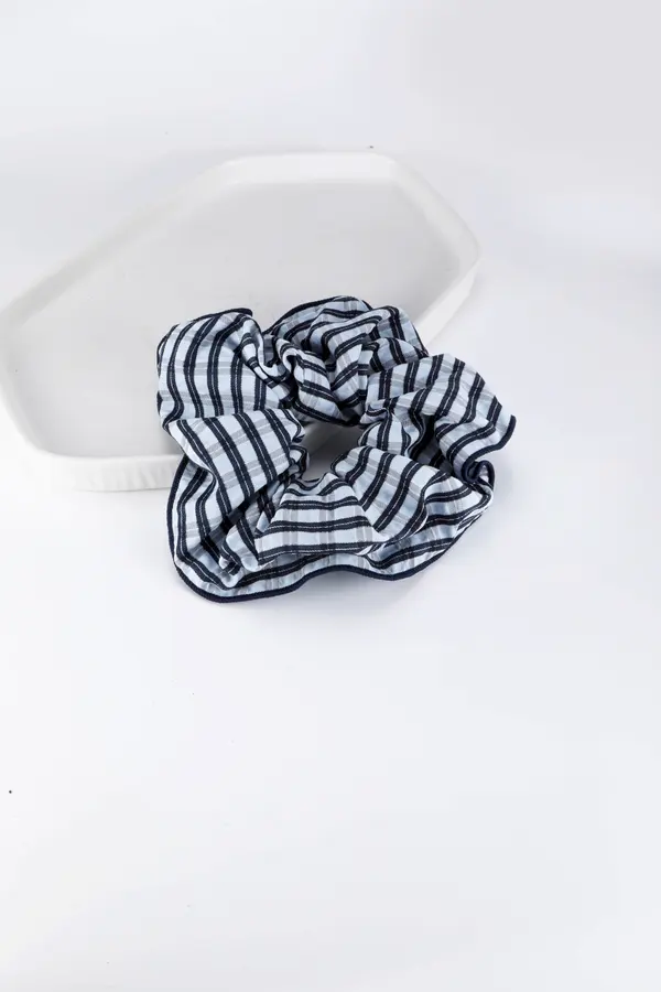 Blue Gingham Check Scrunchie - Cotton Hair Tie product image 5