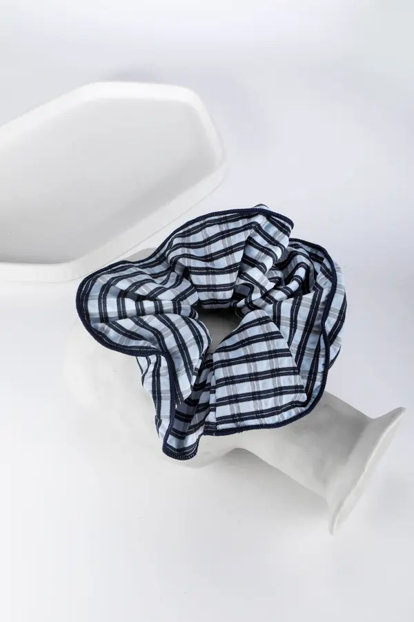 Blue Gingham Check Scrunchie - Cotton Hair Tie product image 6