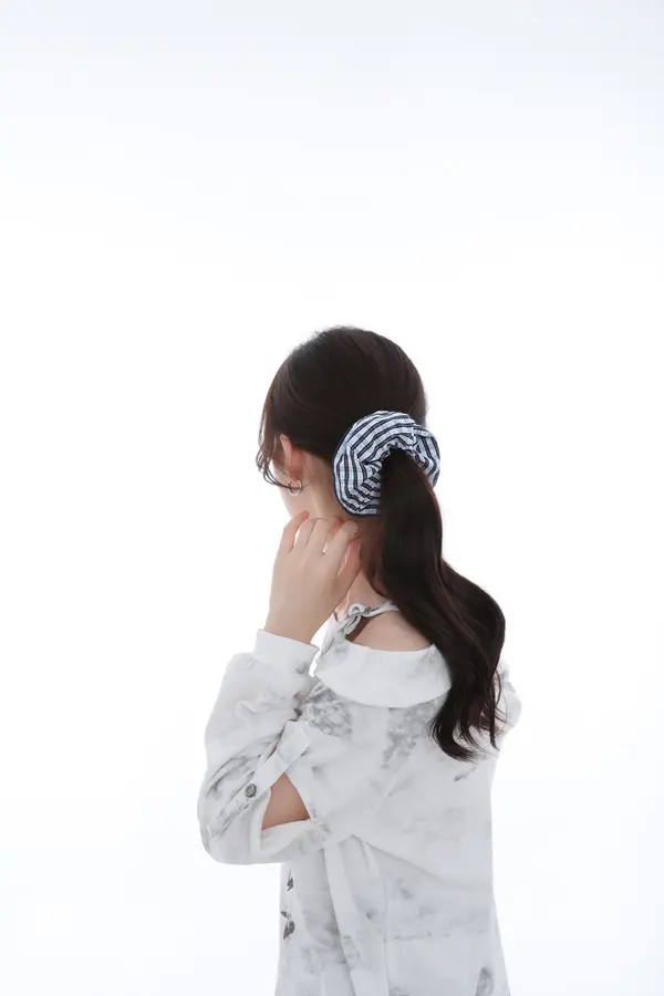 Blue Gingham Check Scrunchie - Cotton Hair Tie product image 7