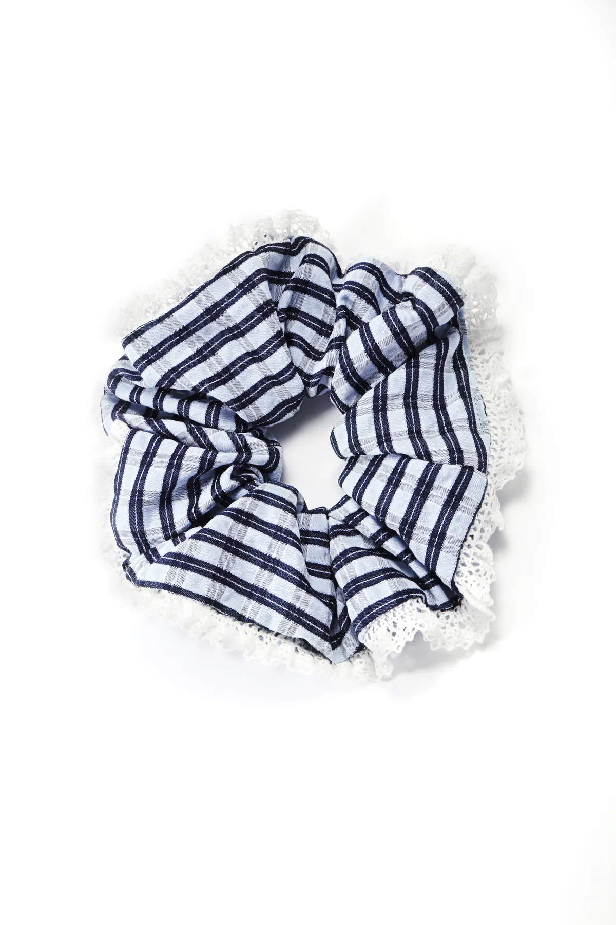 Striped Lace-Trim Scrunchie - Cotton Hair Tie product image 2