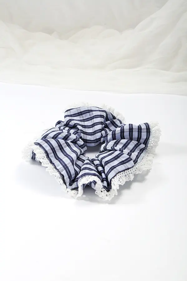 Striped Lace-Trim Scrunchie - Cotton Hair Tie product image 1