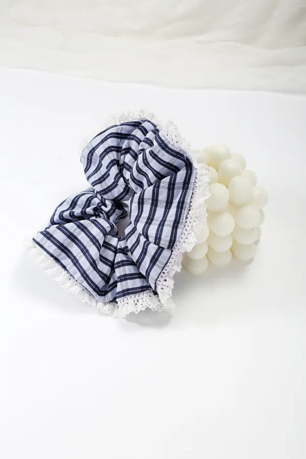 Striped Lace-Trim Scrunchie - Cotton Hair Tie product image 3