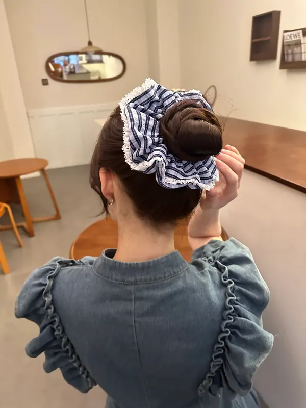 Striped Lace-Trim Scrunchie - Cotton Hair Tie product image 6