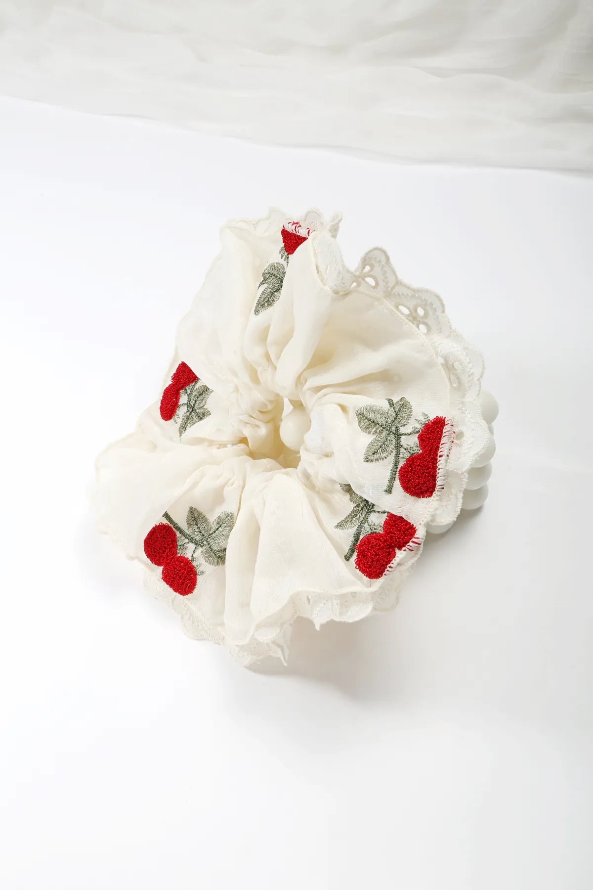 Cherry Embroidered Scrunchie - Chiffon Hair Tie product image 5