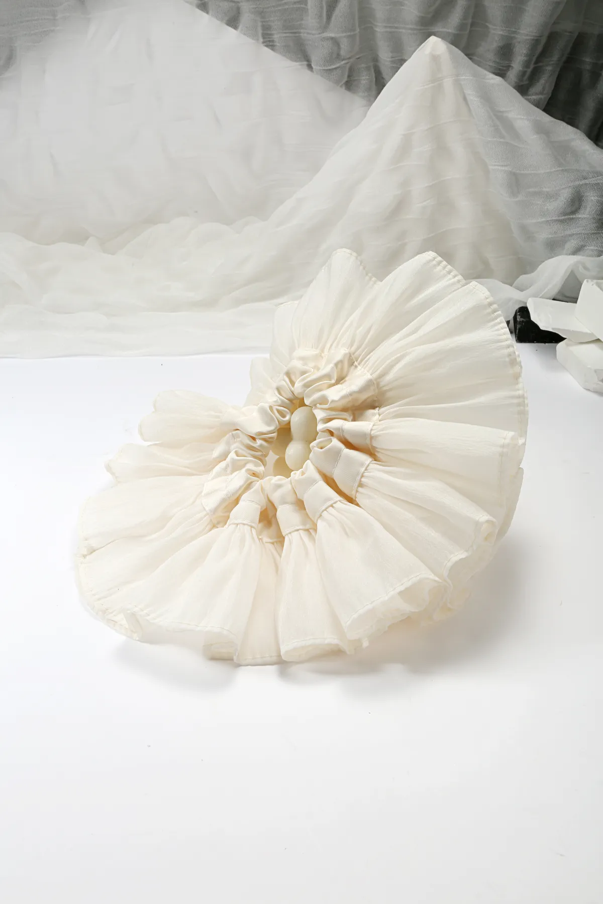 Cream Chiffon Ruffle Scrunchie - Layered Hair Tie product image 3